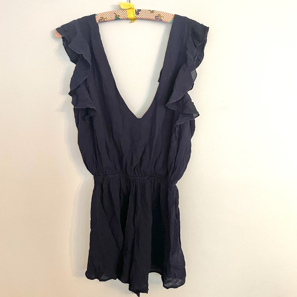 Planet Blue Open Back Ruffle Sleeve Romper - Picture 2 of 7